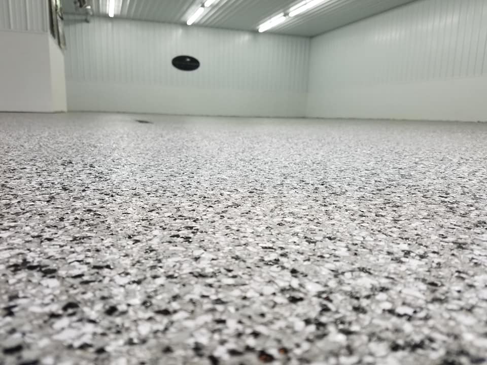 shop floor coating with tuxedo chips
