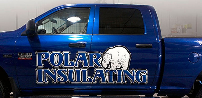 Polar Insulating pickup truck with business brand on the doors